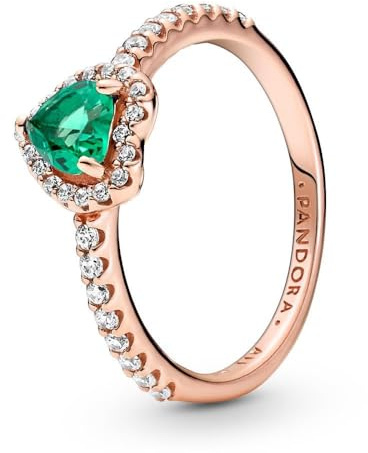 Pandora Timeless - Anello placcato in oro rosa 14k, con pietre di zirconia cubica incolori e cristallo verde a forma di cuore