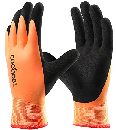 COOLJOB Wasserfeste Arbeitshandschuhe, Winter Warm Gartenhandschuhe, Kälteschutz-Winterhandschuhe für Außenarbeiten, Orange Winter (1 Paar M)