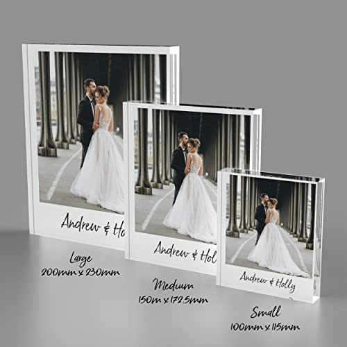 Active Window Films Personalised photo block, printed polaroid style, glass-like plaque, custom message/name, free-standing acrylic photo gift (Medium (150mm x 172.5mm))
