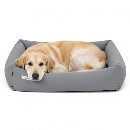 Doctor Bark Hundebett Orthopädisch - Waschbar bis 95°C, Geruchsfrei & Hygienisch - Kuscheliger Hundekorb Grosse Hunde mit Hundematratze (XL - 100x90 cm, Hellgrau)