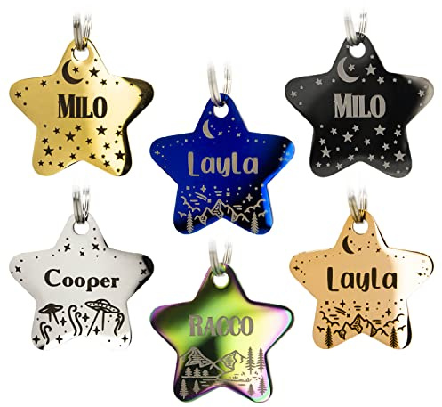 Personalized Dog Tag with 5 Lines of Custom Deep Engraved Durable Stainless Steel Pet ID Name Tag Designer Regular Size Star