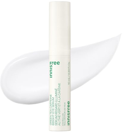 innisfree Green Tea Caffeine Depuffing Eye Serum with Niacinamide, Cooling Korean Eye Roll-On for Hydration and Brightening