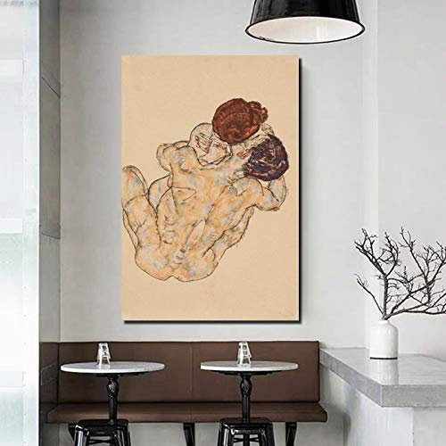 Egon Schiele Mann und Frau Umarmung Leinwand Gemälde Druck Wohnzimmer Wohnkultur Moderne Wandkunst Ölgemälde Poster Bild 70x100cm Rahmenlos