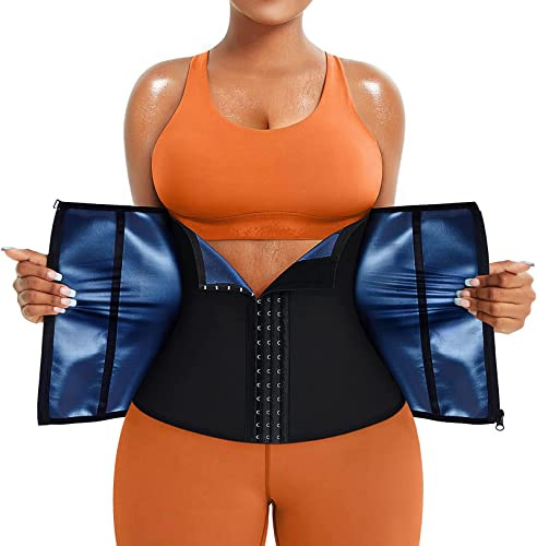 Chumian Women Waist Trainer Trimmer Corset Weight Loss Tummy Wrap Workout Belt Sweat Belly Band Sports Girdle Body shaper (Black, S)