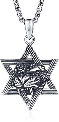 HXWZB Davidstern Löwe Halskette für Männer Sterling Silber Jüdischer Löwe David jüdischer Stern jüdischer Anhänger Löwe Schmuck für Männer