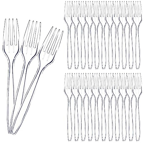Plastik Gabel, 200pcs Plastikgabeln,Mehrweg Robust Plastik Gabel,Transparenten Plastik Gabeln für Veranstaltungen im Innen,Außenbereich, Geburtstagsfeiern, Catering, Hochzeiten