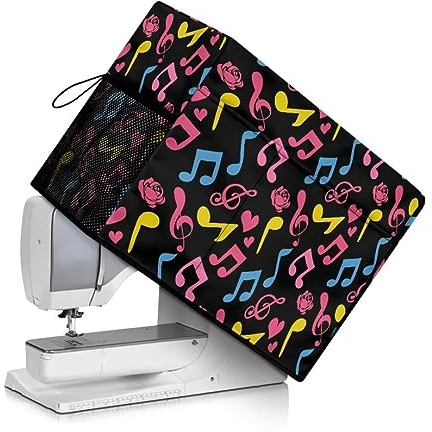 Jeiento Nähmaschinen-Abdeckung mit Griff, Universal-Nähausrüstungsabdeckung zum Schutz Ihrer Nähmaschine, Staubschutz, maschinenwaschbar, Farbe Musiknoten, rosa Blumen, Kosmetikkoffer