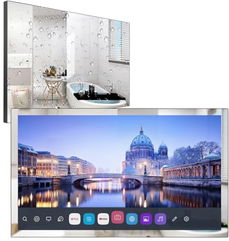 Soulaca 32 Pouces 4K UHD Smart TV pour Salle de Bain, sans Tuner, Panneau Miroir, télécommande Magique, étanche IP65, Regarder Netflix,Alexa intégré,Modèle 2023,320E023