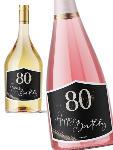 JoliCoon 80. Geburtstag Flaschenetikett, 9,3x7,8cm, Perlmuttlack veredelt | Strukturiertes Perlmuttpapier, selbstklebend, zuverlässige Haftung, für Wein-, Sekt-, Prosecco- und Geschenkflaschen