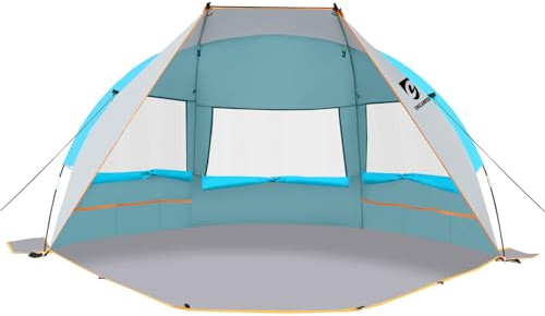 UNICAMPER Strandzelt UNC für 2 bis 3 Personen – Sonnenschutz UPF 50+, wasserdichter PE-Böden und 3 Netzfenster, tragbare Strandschattierung, 213 x 122 x 122 cm (H) (Blau)