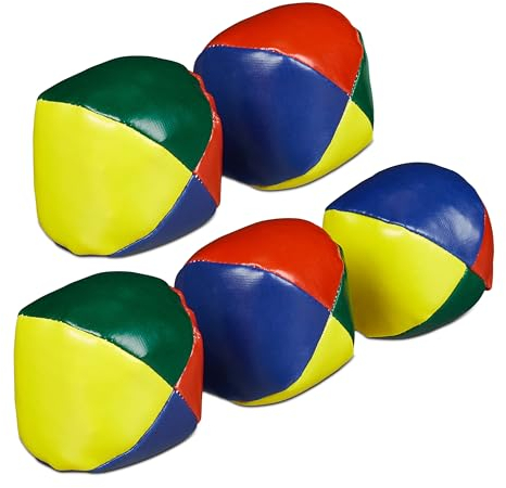 Relaxdays Jonglierbälle, 5er Set, Ø 65 mm, Anfänger & Profis, PVC, Sandfüllung, Jongliersäcke Kinder & Erwachsene, bunt