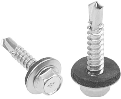 Rrina 100Pcs #10x1'' Self Drilling Screws with Rubber Washer, 410 Stainless Steel Roofing Screws Hex Head Self Tapping Screws with EPDM Washer