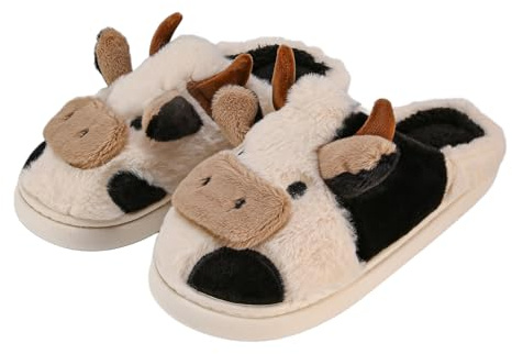 sharllen Pantofole di mucca soffice, novità carino animale casa pantofole per le donne Fuzzy peluche inverno pantofole di cotone caldo per gli uomini Indoor & Outdoor