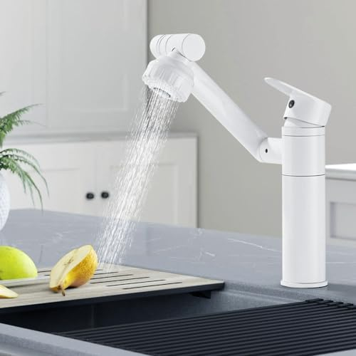 Wasserhahn Bad, Universeller 360 ° drehbarer Wasserhahn, Kaltwasserhahn Gäste WC Waschbeckenarmatur, Warm- und Kaltwasserhahn Für Badezimmer (Weiß)
