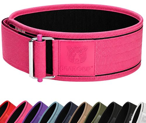 BEAR GRIP - Selbstverriegelnder Gewichthebergürtel, Premium Gewichthebergürtel für Crossfit, Powerlifting, Bodybuilding, Hebegürtel für Männer und Frauen (Rosa, M)
