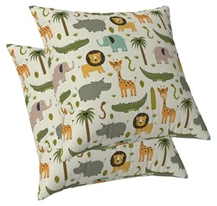 ggaimwf Dschungeltier Kissenbezüge Löwe Krokodil Zoo Schöner Cartoon bunt Kinder Kissen Dekorative Leinenoptik Überwurf Kissenbezüge für Kinderzimmer Kleinkind Kissenhüllen 40x40cm 2er-Set