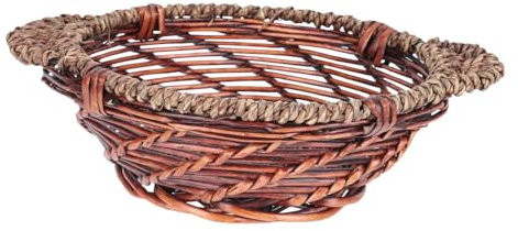 TINEASUR Cesta de Frutas Tejida de Mimbre, Bandeja Artesanal Decorativa