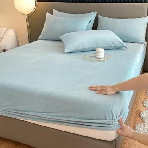 JIANINGHOME Fleece Spannbettlaken 180x200,Fleece Spannbettlaken Winter Samt Warm Kuschel Boxspringbett Frottee Bettlaken Biber Spannbetttuch