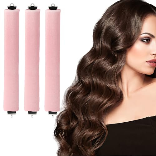 Trukafie 3 Stück Hitzefreie Lockenwickler, Heatless Curls Band, Lockenwickler Über Nacht mit Haken, Overnight Blowout Locken Ohne Hitze für Alle Haartypen (gepudert, Extra groß)
