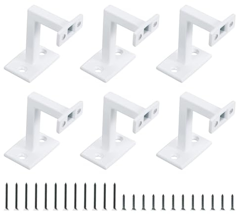 sourcing map Hand Rail Brackets, 6 Pcs Square Handrail Holder Brackets Wall Hanger Accessories for Staircase Stair, White