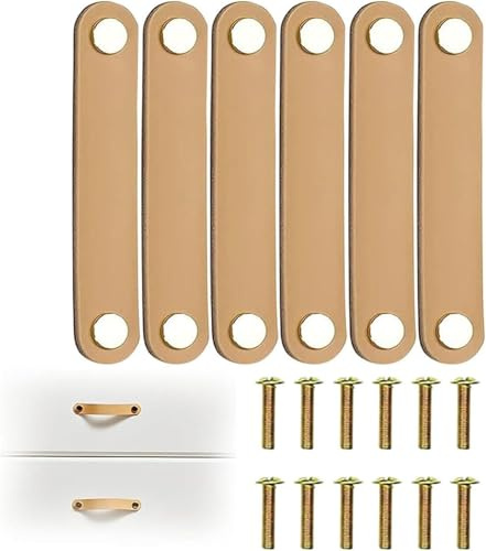 YIMINI 6 Stück Möbelgriffe Leder, Möbelgriff Ledergriff, Möbel Schubladengriff, Jeder Ledergriff Enthält Schrauben, für Kleiderschrank, Schublade, Küche und Tür