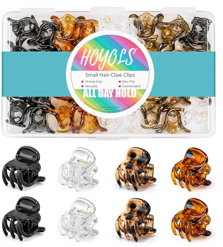 HOYOLS Mini Haarklammern, Kleine Haarclips für Kurzes Dünnes Haar, 36 Stück | 4 Klassische Farben, Plastische Haarklammern für Zöpfe, Pony und Lockige Frisuren, Starker Rutschfester Halt