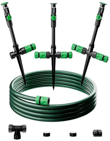RESTMO Gartensprenger, Rasensprenger mit Erdspieß, 360°Verstellbarer Rasensprenger & Schlauch-Set zur Gartenbewässerung, Gartensprinkler mit Schnellverbinder, Ideal zur Rasenbewässerung, Grün