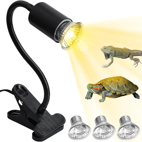 ROTRES Lampada Riscaldante Tartarughe Rettile,Kit Illuminazione Tartaruga Acquario UVA UVB,3 lampadine da 25W 50W,Lampade termiche a clip per rettili dimmerabili para serpenti, lucertole e camaleonti