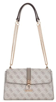GUESS Zamira Convertible Xbody Flap Bag Dark Taupe Logo