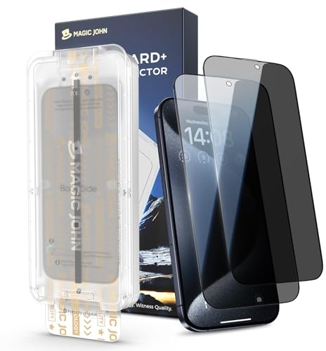 MAGIC JOHN für iPhone 15 Pro für Upgrade Sichtschutzfolie (6,1 Zoll), 25-Grad-schutzwinkel-Einfaches, mit einfachem Einfache Installation, Befestigungswerkzeug, Hüllenfreundlich, 2 Stück