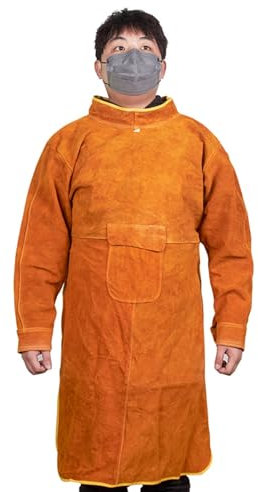 GZKDKZB Schweißerkleidung aus Rindsleder, Schweißerschürze aus Leder mit Ärmeln, Hochleistungsschweißjacke, hitzebeständiger, flammhemmender Schweißmantel für Männer und Frauen