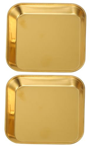 DECOMELODY 2stücke Edelstahl Backblech Quadratisch Kleines Stahlblech Essteller Plätzchenblech Metallpfanne Vorspeisenteller Plätzchenteller Steakteller Dessertteller Salatbehälter Lebensmitt