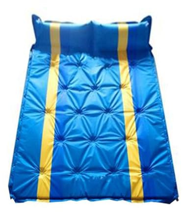 Alivio Camping Inflatable Sleeping Pad, Waterproof Inflating Sleeping Mat, Self Inflation 1.5in Memory Foam Camping Pad with Attached Pillow for Hiking, Tent Backpacking, Outdoor Travel (Double, Blue)