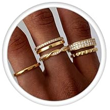 Morfetto Ringe Gold Damen 14K Vergoldete Wasserfest Stapelbar Größe 49-62 | 5 Stück Verlobungsring Set Goldene Silber Ringe Stapelbar Promise Daumenring Statement Goldring Mit Zirkonia Damen Mädchen