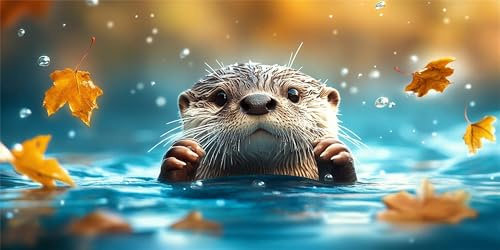 Malen Nach Zahlen Otter, Malen Nach Zahlen Erwachsene, DIY Ölgemälde Leinwand Set mit 3 Pinsel und Acrylpigment für Frauen, Home Wand Deko Geburtstag Weihnachten Geschenk - 60x120 cm Niedlich Z-1601