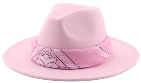 WUFANGBU Fedora Trilby Filzhut Hut Zylinder Mit Breiter Krempe Damen Modischer Jazzhut Filzhut Jeanshut M (56-58Cm) Rosa