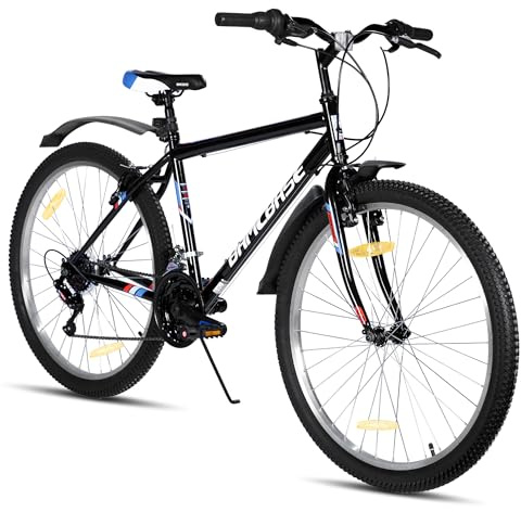 Hiland 24 26 Zoll Mountainbike für Erwachsene, 18 Gang Jugendliche Fahrrad mit Doppel-V-Bremsen, High Carbon Stahlrahmen MTB Fahrrad für Jugend Frauen Männer, Schwarz/Weiß