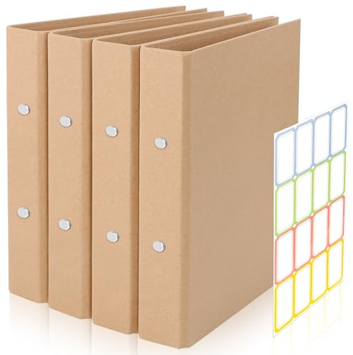 Ringbok A4 påfyllningsbar kraftpapper, 4 stycken A4-ringpärmar, med 2 ringar för att lägga till broschyr-omslag papper lösa blad, 23,5 x 31,5 cm ringpärm med 1 klistermärke märkning