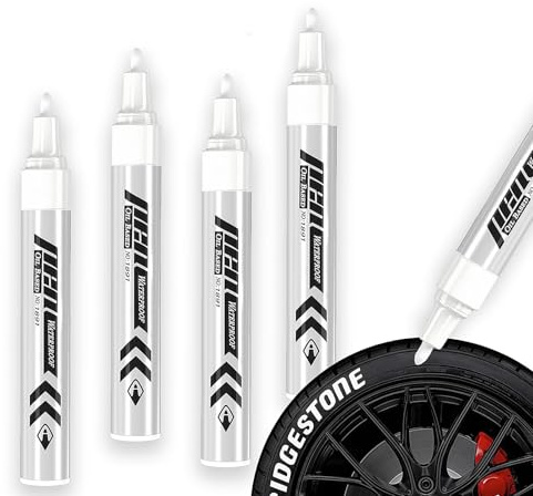 JUXINE PROFI-SET 4x Reifenmarkierungsstift | Ölbasierter Reifenstift für Auto & Motorrad | Wasserdichter Reifenmarker | Für Keramik, Holz, Leder, Kunststoff | Inkl