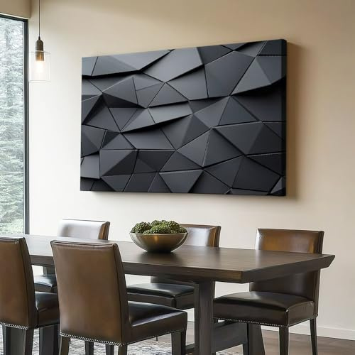 Generisch Bild auf Leinwand Schwarz Modern Wanddeko Leinwandbild 3D Geometrie Polygon Textur Thema Bild auf Leinwand Als Hintergrund und Deko 100L x 40B cm für Wohnzimmer & Schlafzimmer