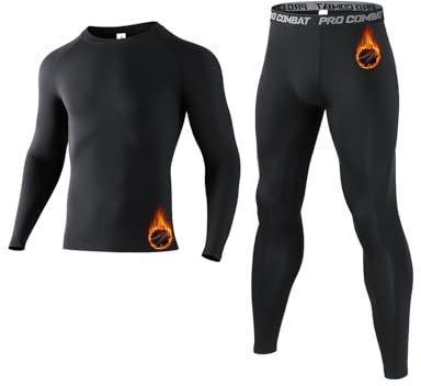 Niksa Biancheria intima termica da uomo, biancheria intima da sci da uomo, lunga funzionale, traspirante, morbida, termica, per calcio, corsa, fitness, escursionismo, Nero Set*1(top*1+fondi*1), S