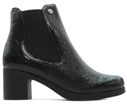 PITILLOS - Botín de piel,tacón ancho,cremallera,suela de goma,hecho en España,sencillo,clásico,liso,de charol para: Mujer color: NEGRO talla:39
