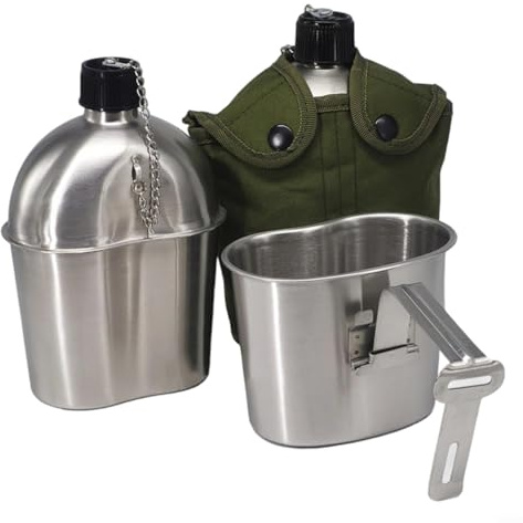 HomeVortex Edelstahl-Feldflaschen-Set mit Becher und Nylontasche, Outdoor-Camping und Wandern, Wasserflasche zum Kochen, Kochen und Trinken