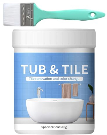 FmtwPhn Bathtub Refinishing Kit - 500g Water-Based Coating For Ceramic Su-rface Renewal, With Brush And Crosslinker, For Floors Countertops Walls Toilet Kitchen Bathroom Apartment Dorm