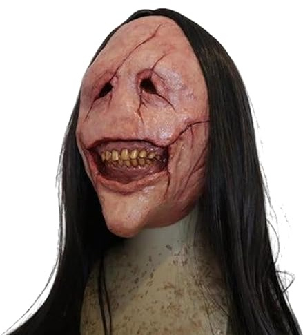 Birtern Máscara aterradora del mal | Cubierta espeluznante para la cabeza de vacaciones, cubierta realista espeluznante de Halloween con pelo largo y dientes para fiestas, juegos de rol, cosplay