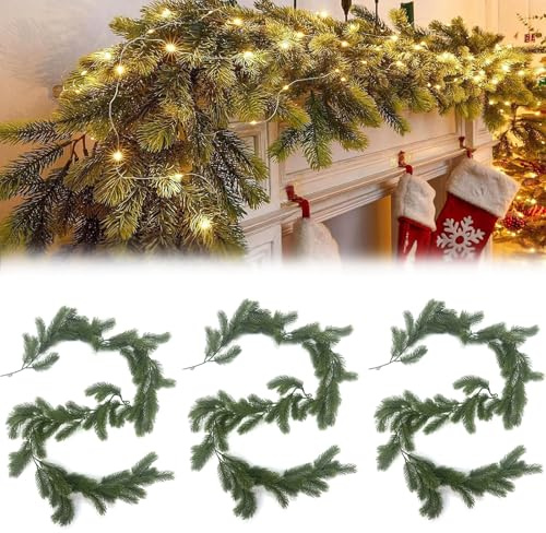 real touch cedar garland,180cm stair garland,artificial cypress leaf vine wreath,christmas artificial cypress leaf vine wreath, for Christmas Holiday Mantle Fireplace Table Home Decor-3pcs