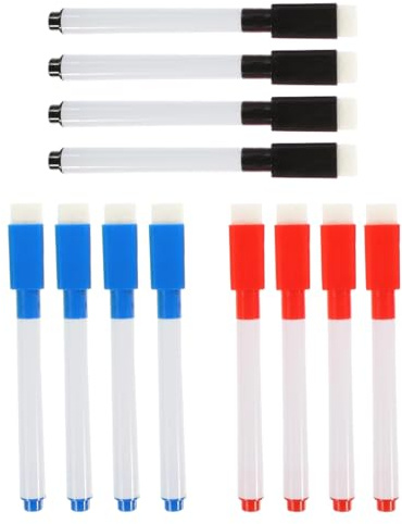 YUVKIN Pennarelli Lavagna Bianca, 12 Pezzi, Senza Magnetismo, Pennarelli Cancellabili a Secco, per Insegnanti, Scuola, Casa e Ufficio (Nero, Blu, Rosso)