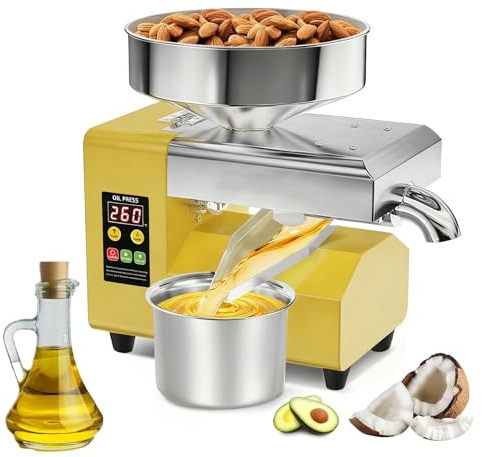 HCAUYNN Oil Press Machine with Oil Outlets, Automatic Commercial Oil, Expeller Extractor Stainless Steel Oil Presser Pressing Mill Maker Machine for Commercial Domestic Use