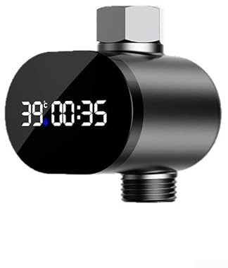 YobiLife Termometro per acqua a LED con display digitale per rubinetti, impermeabile, indicatore di temperatura da 0 a 99 °C, senza batterie, in acciaio inox ABS, 1/2 pollici, per bagno e casa