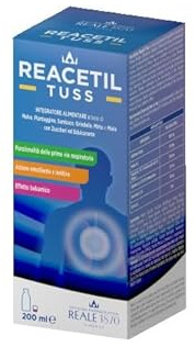 Reale 1870 Reacetil Tuss, Integratore Alimentare Liquido, 200ml, Sciroppo con Malva, Piantaggine, Sambuco, Grindelia, Mirto e Miele, Per Benessere Vie Respiratorie